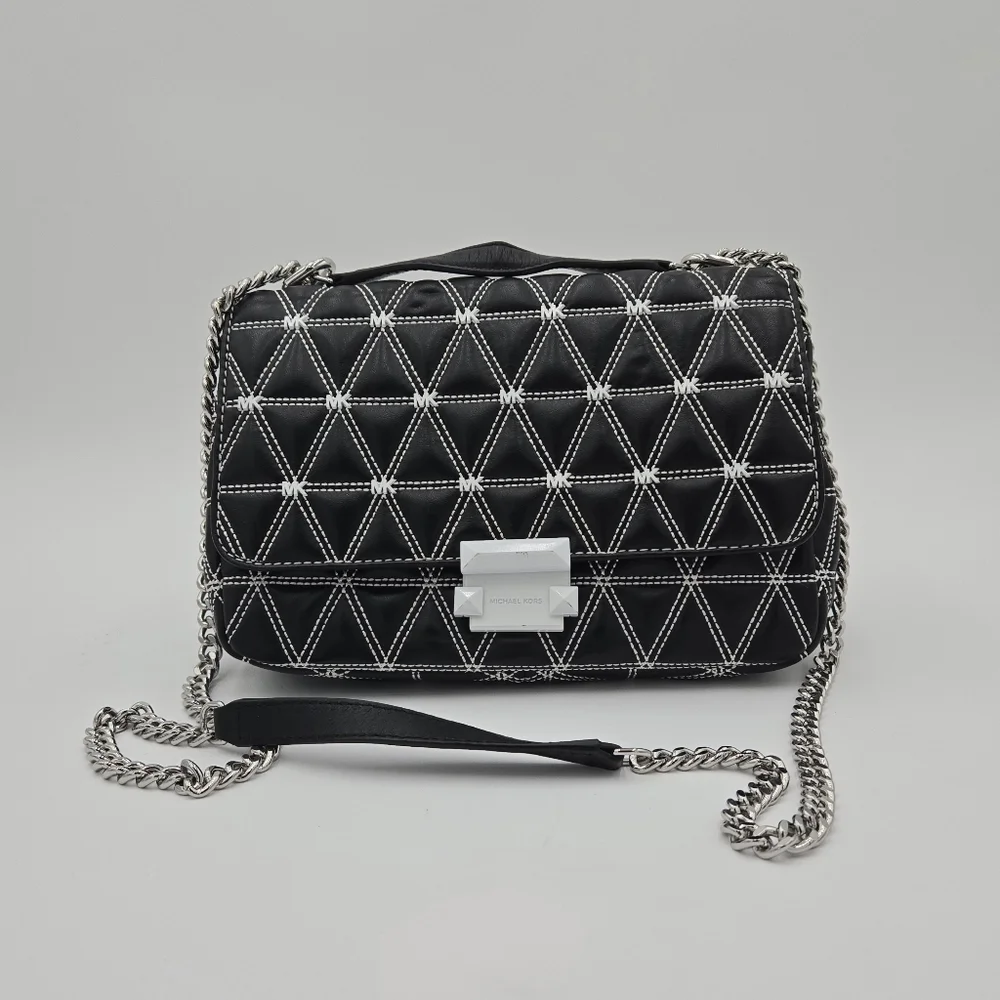 Michael Kors Black and White Quilted Sloan Shoulder Bag